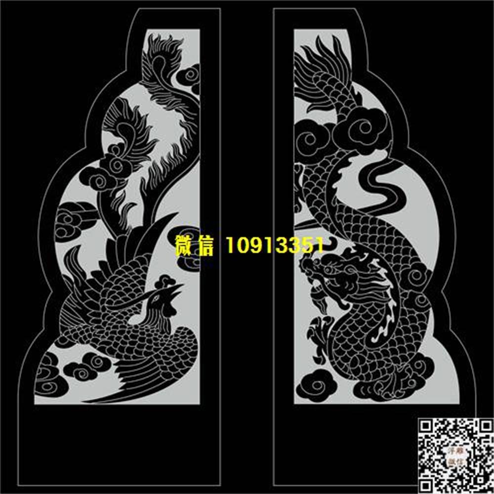 精雕图27龙凤抱鼓精雕图线雕图线条图单线铣底图_电脑雕刻plt文泰矢量图精雕图浮雕图